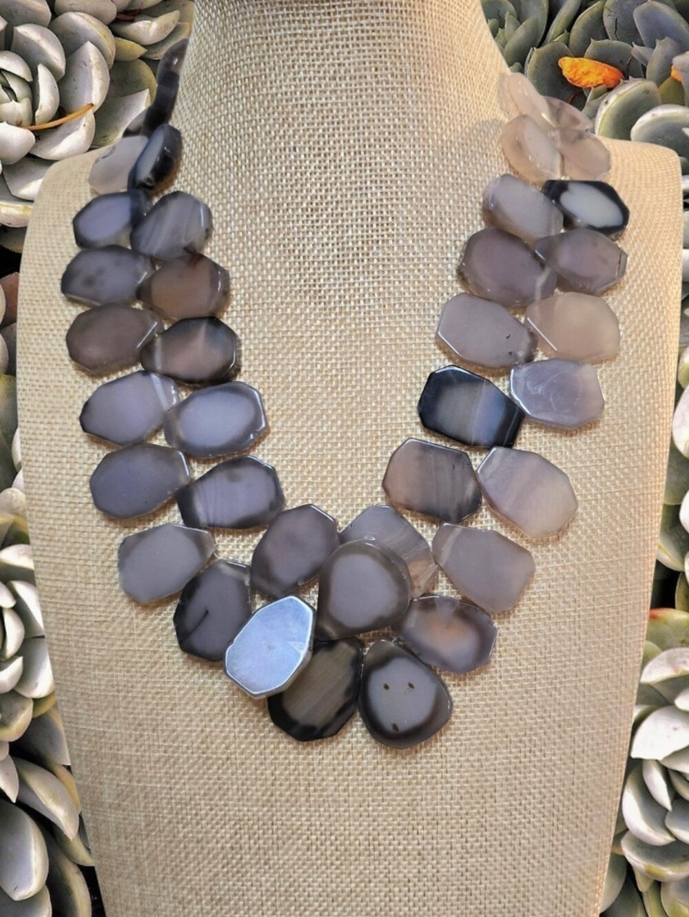 Barse Chunky Agate Stone Necklace - Sterling Silver 925